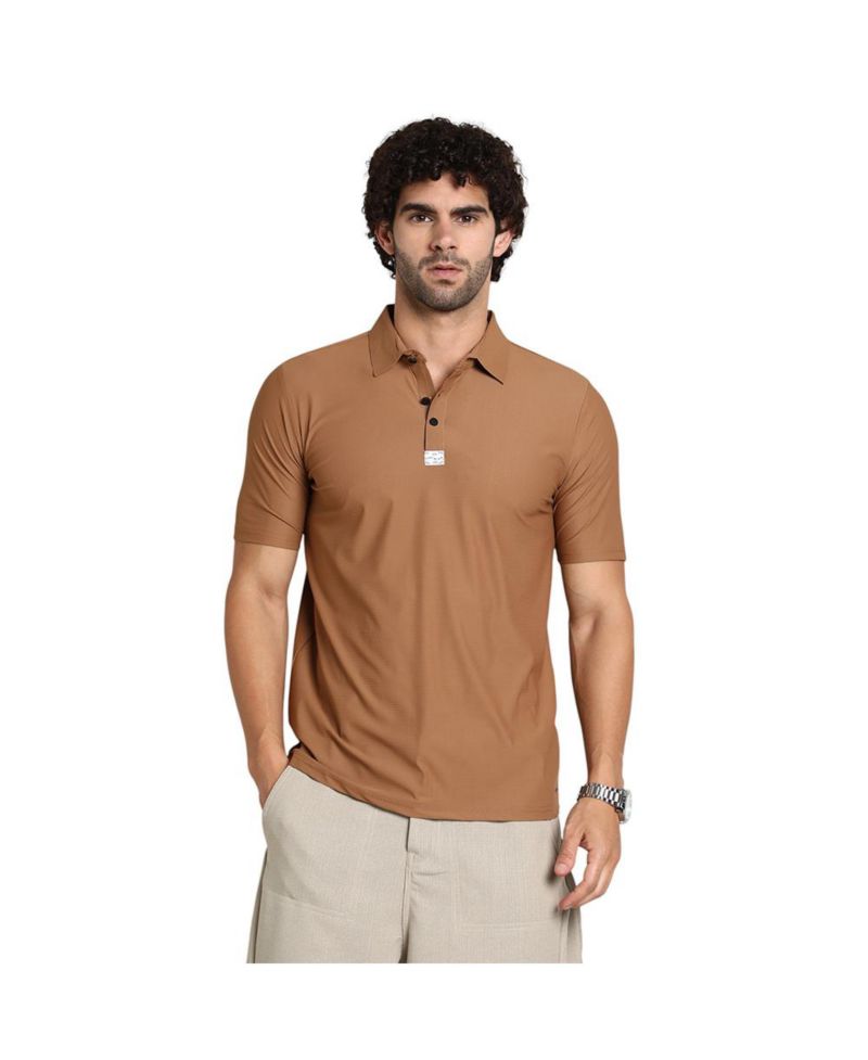 Men's Sepia Brown Seamless Waffle Polo T-Shirt
