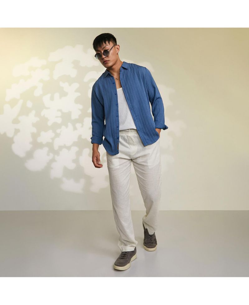 Men's Lapis Blue Self-Design Striped Shirt