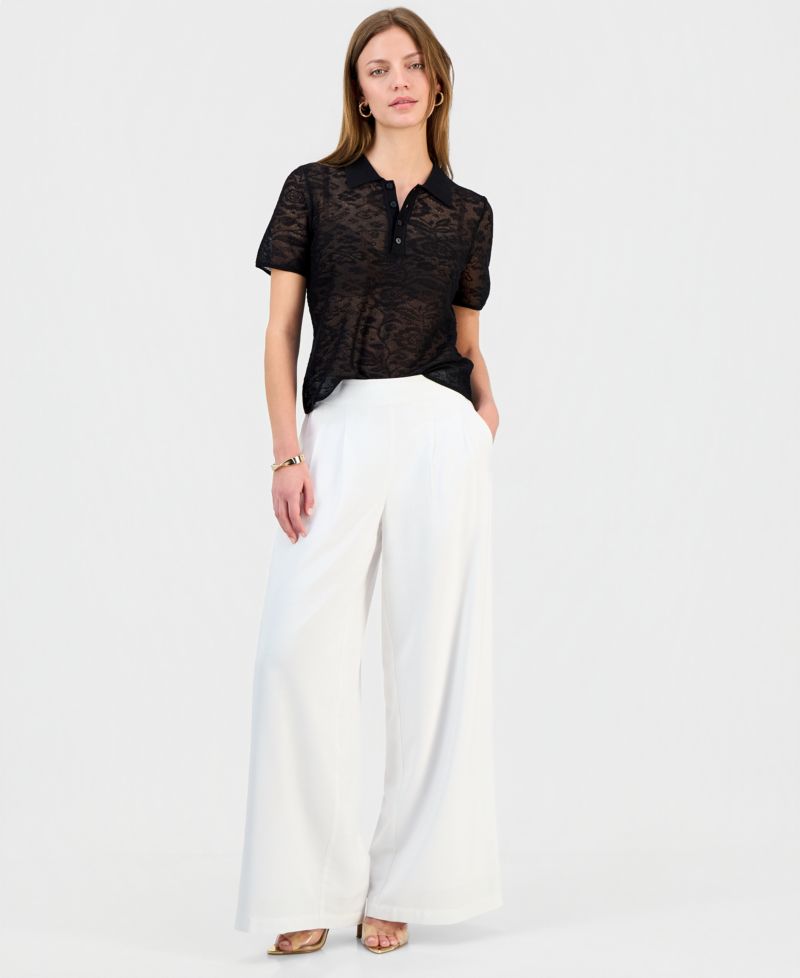 Petite Pleated Pull-On Wide-Leg Pants