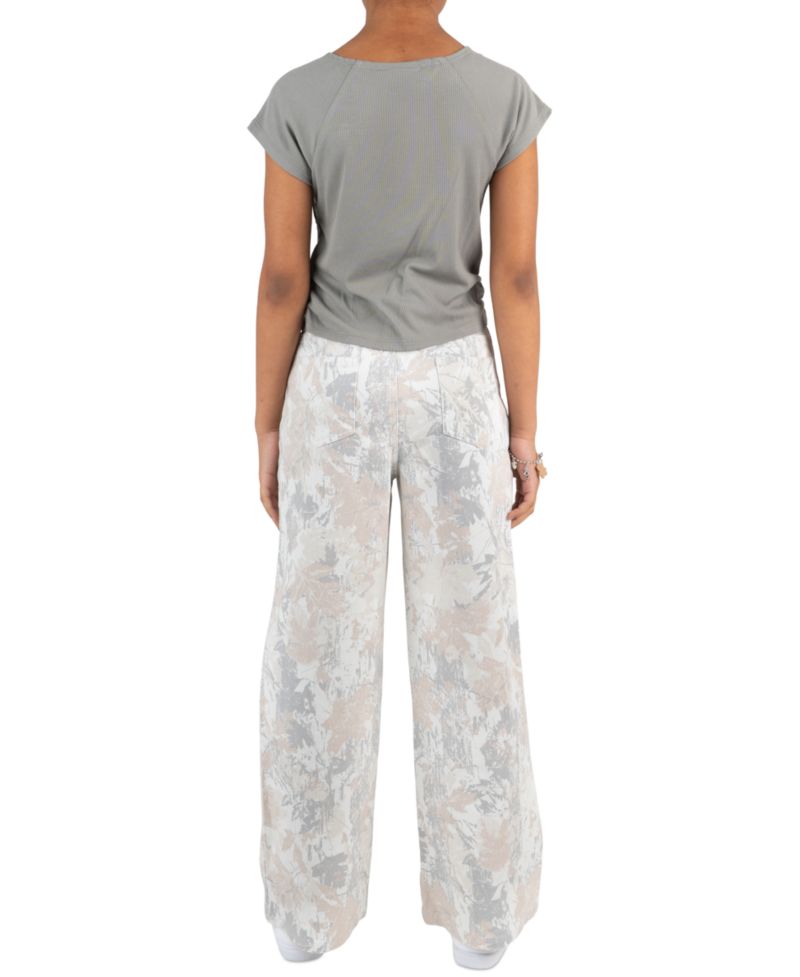 Girls' 7-12 Rib Knit T-Shirt and Printed Twill Pants, 2-Piece Set