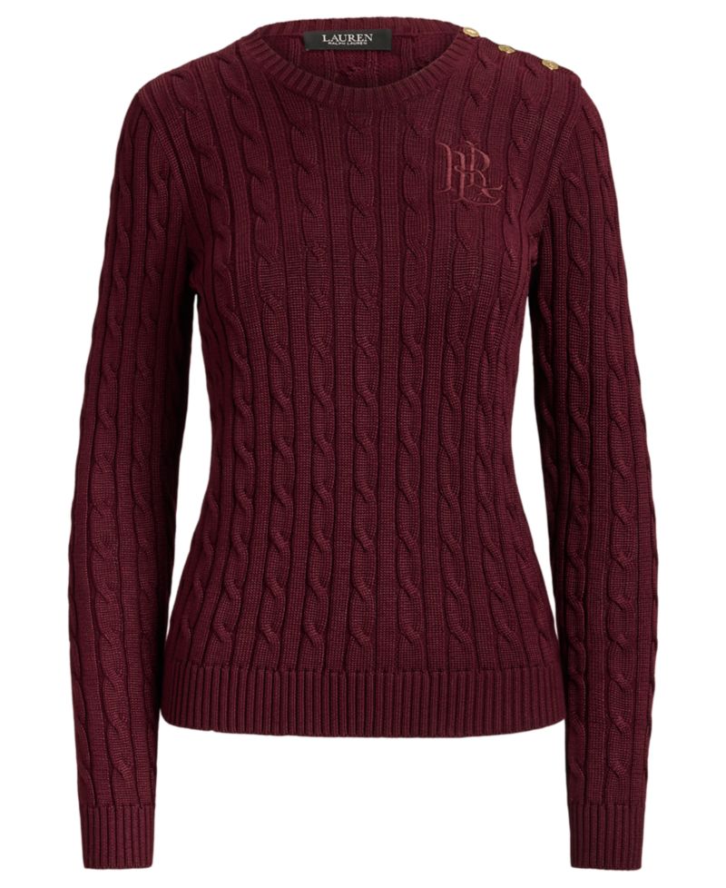Petite Button-Trim Cable-Knit Sweater