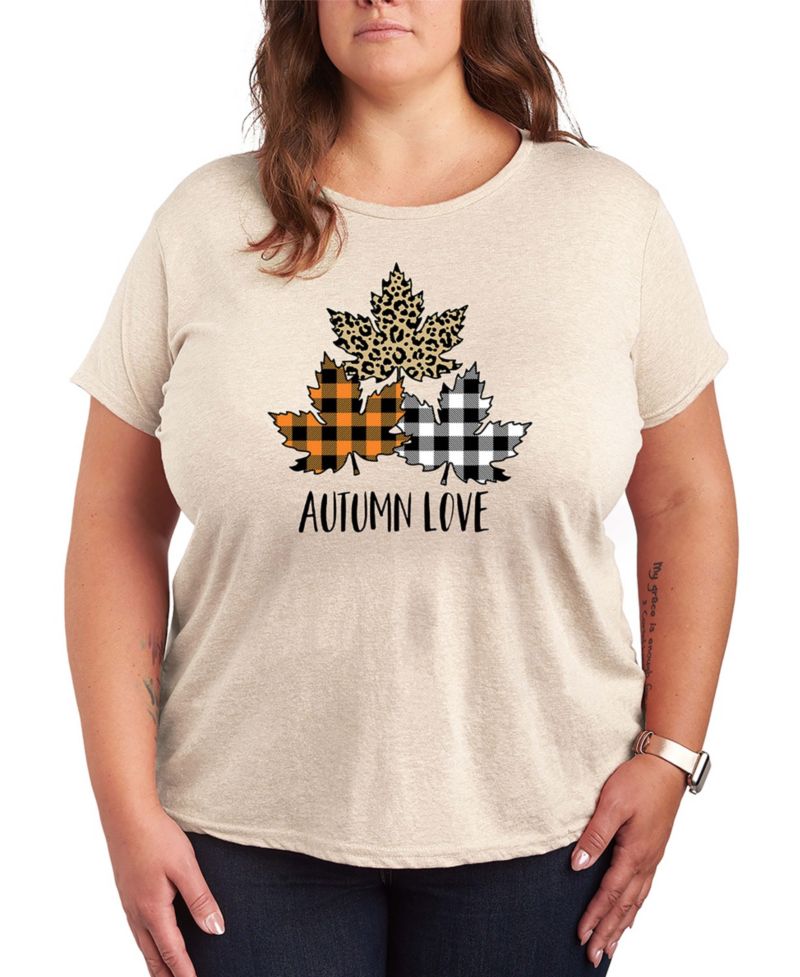 Plus Size Fall Leaves Crew Neck Graphic T-shirts