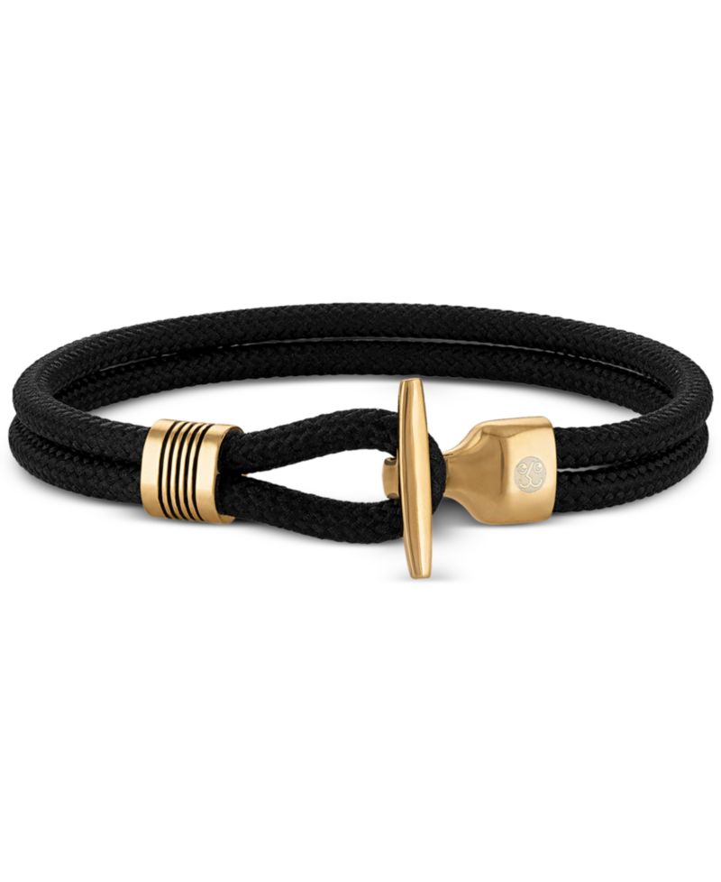 Black Cord Toggle Bracelet in Gold-Tone Ion-Plated Stainless Steel