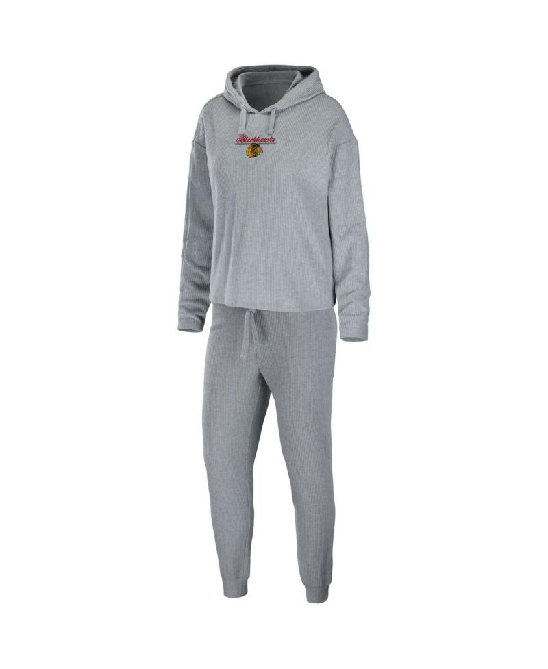 Women's Heather Gray Chicago Blackhawks Logo Pullover Hoodie and Pants Sleep Set