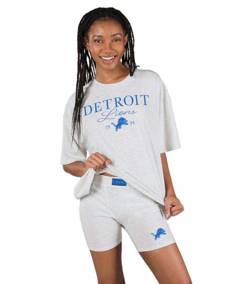 Women's Gray Detroit Lions Fray T-Shirt and Briefs Sleep Set