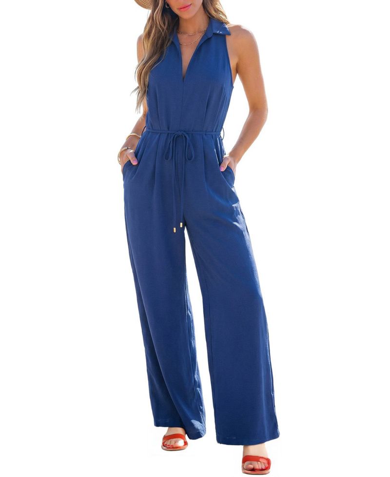 Women's Collared Zipper Closure Unlined Jumpsuit