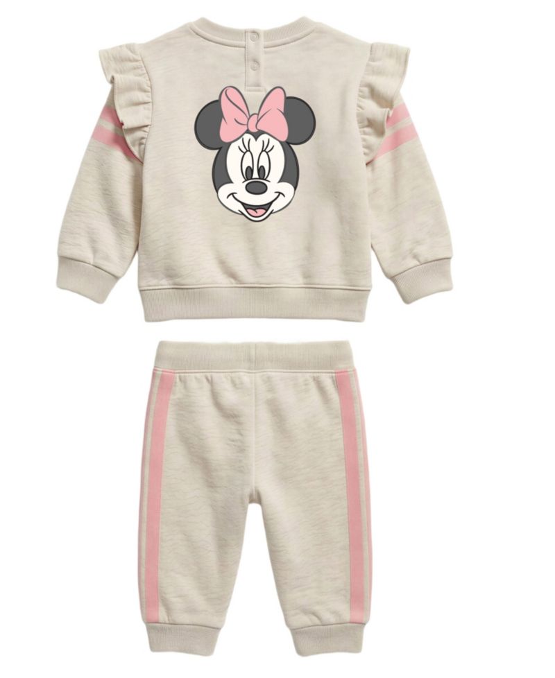 Baby Girls' Minnie Mouse Jogger Ruffle-Shoulder Long-Sleeve Sweatshirt and Jogger Pants, 2-Piece Set