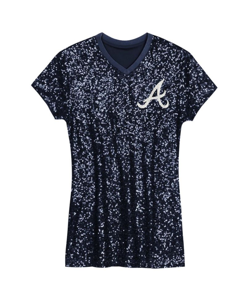Big Girls Navy Atlanta Braves Sequin V-Neck Dress