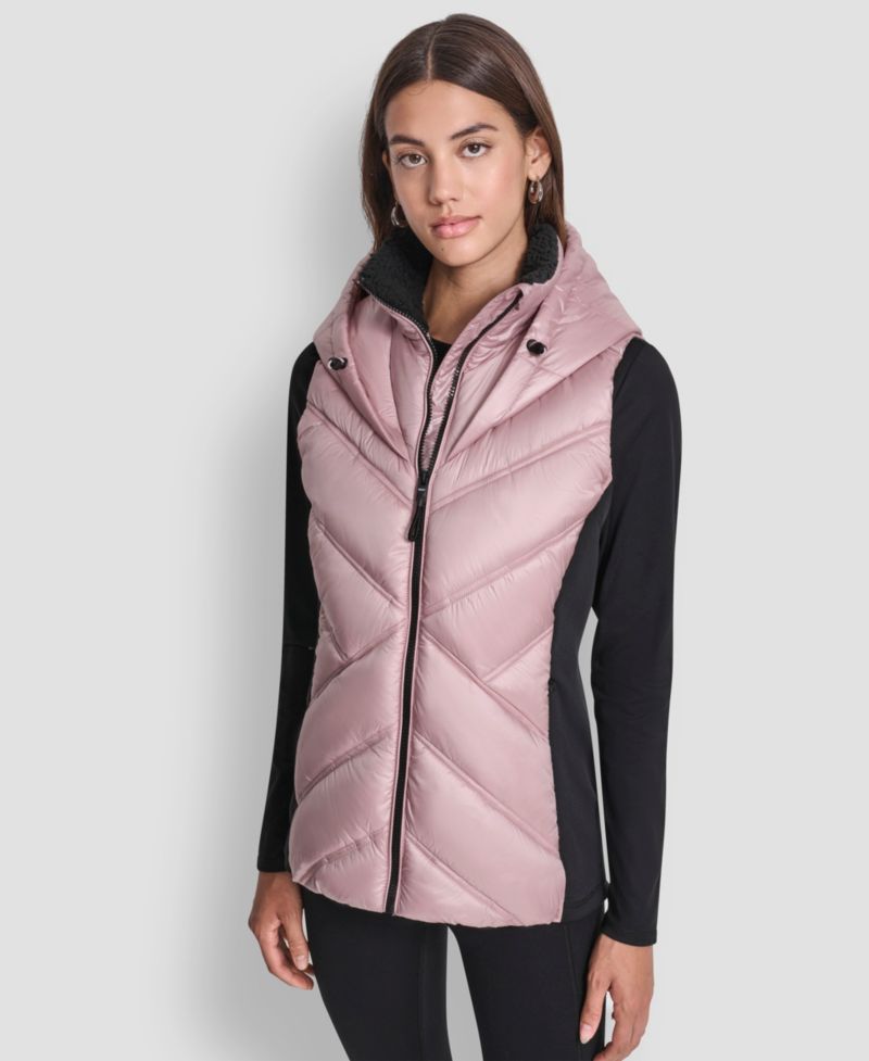 Women's Contrast Collar Hooded Puffer Vest