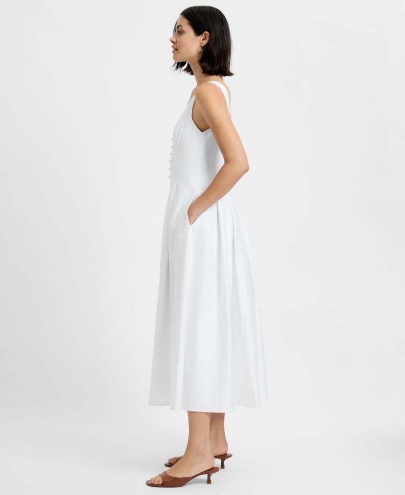 Women's Satin Fit And Flare Scoop Neck Midi Dress