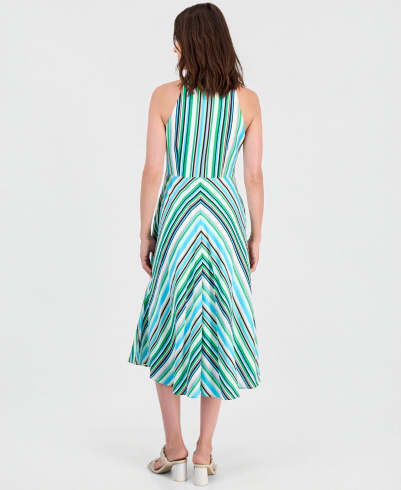 Women's Striped Crisscross Halter Midi Dress