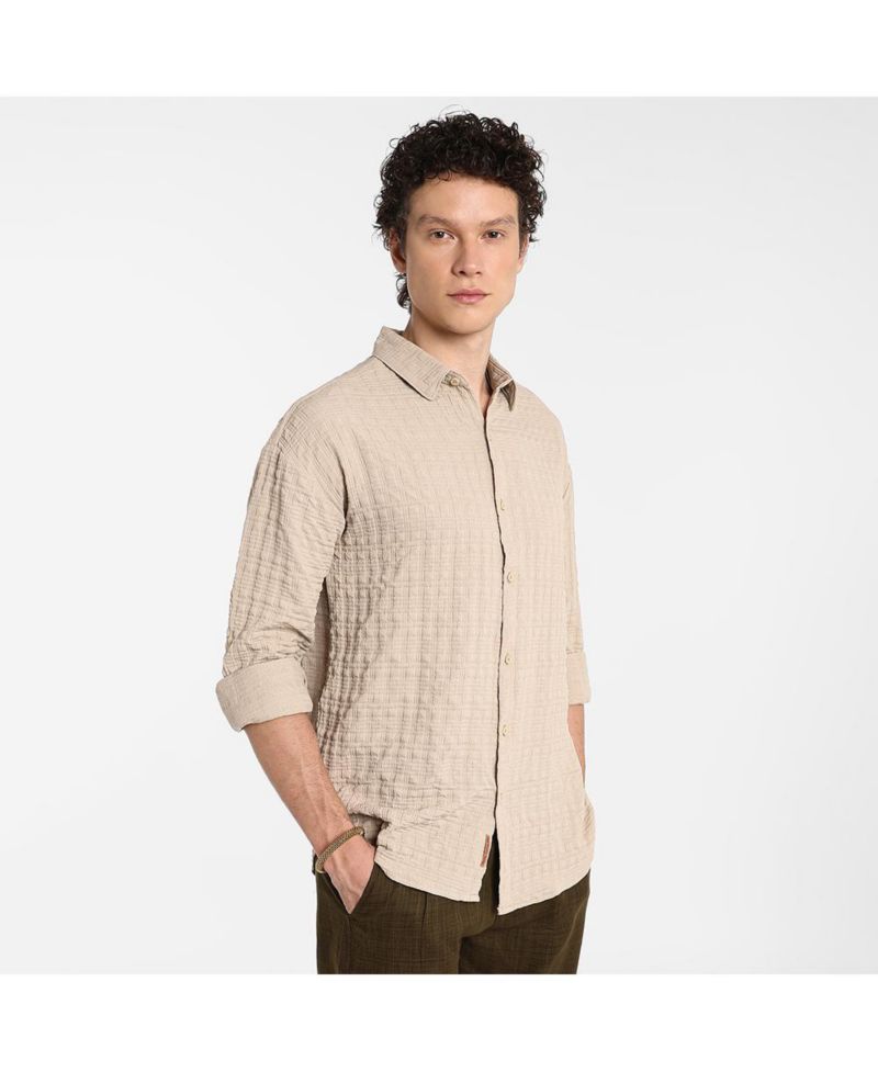 Men's Saltbox Beige Dimentional-Textured Shirt
