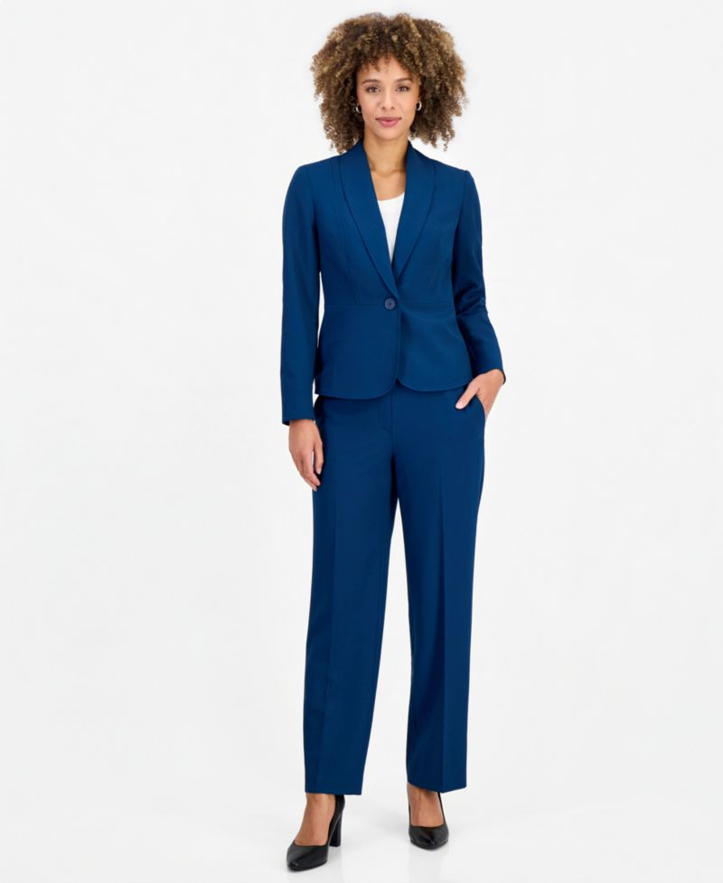 Women's Shawl-Collar Wide-Leg Jacket and Pants Suit, 2-Piece Set