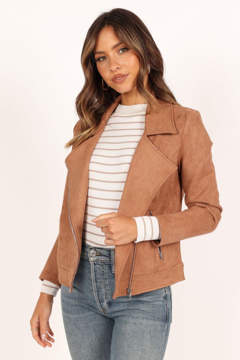 Womens Spencer Faux Suede Moto Jacket