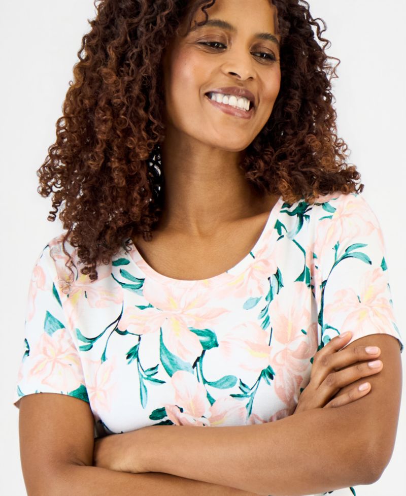 Women's Printed Scoop-Neck Short Sleeve Top