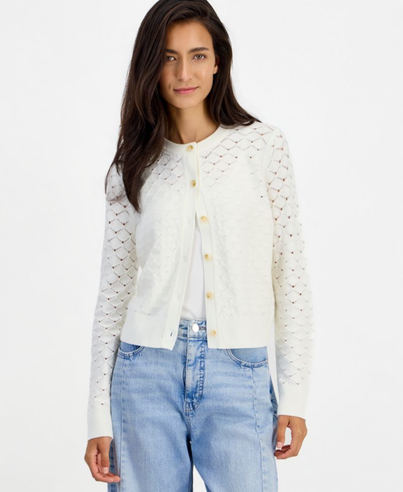 Women's Pointelle Crewneck Cora Cardigan