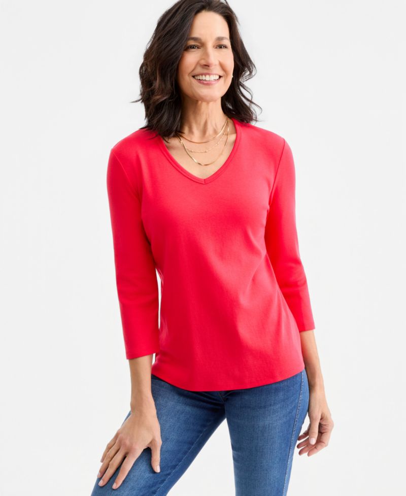 Petite V-Neck 3/4-Sleeve T-Shirt