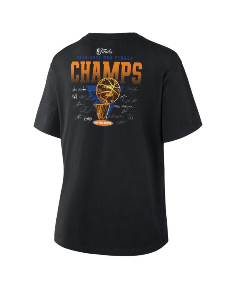 Women's Black New York Knicks 2026 NBA Finals Champions Roster Trophy T-Shirt