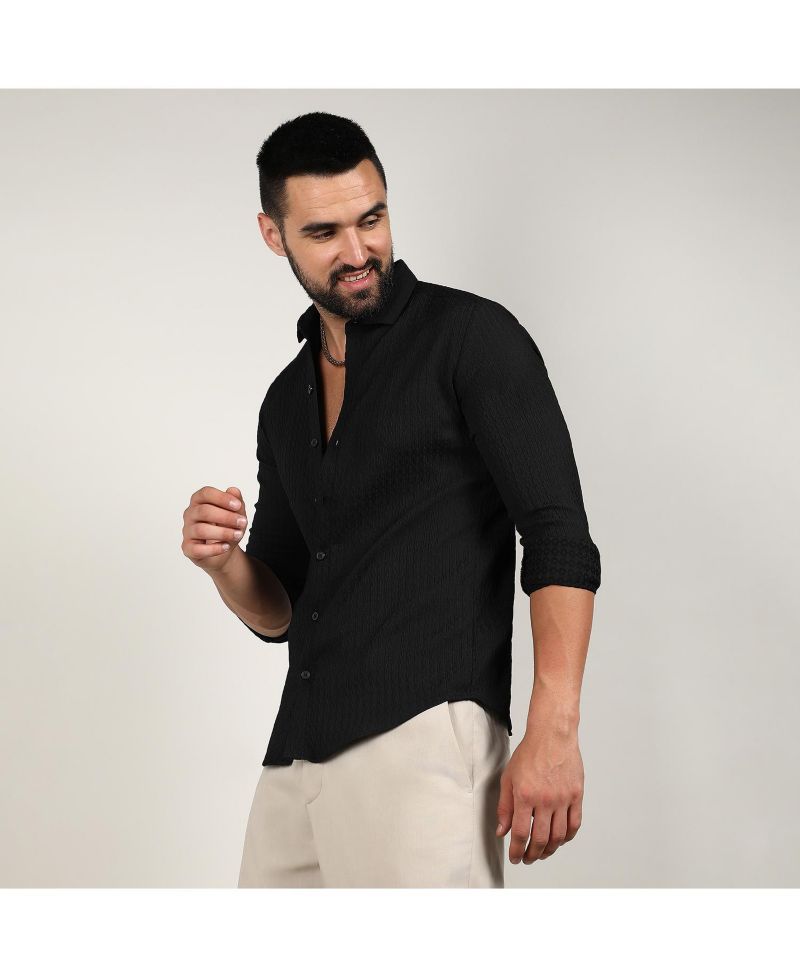 Men's Onyx Black Chain-Creased Shirt