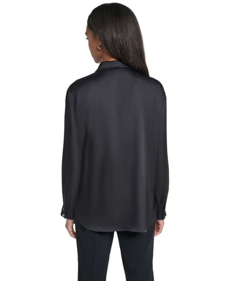 Women's Long-Sleeve Floral-Print Satin Blouse