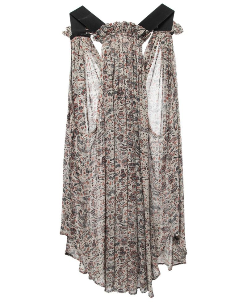 Women's Grey Printed Chiffon Silk Sleeveless Top