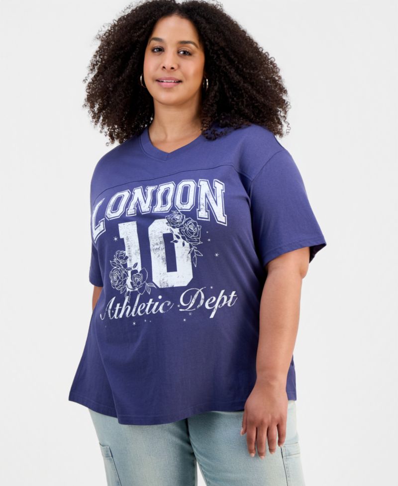 Trendy Plus Size Short-Sleeve London 10 Graphic Varsity Boyfriend Tee