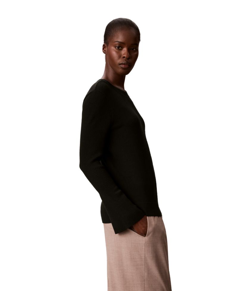 Petite Ribbed Sculpted-Sleeve Crewneck Sweater