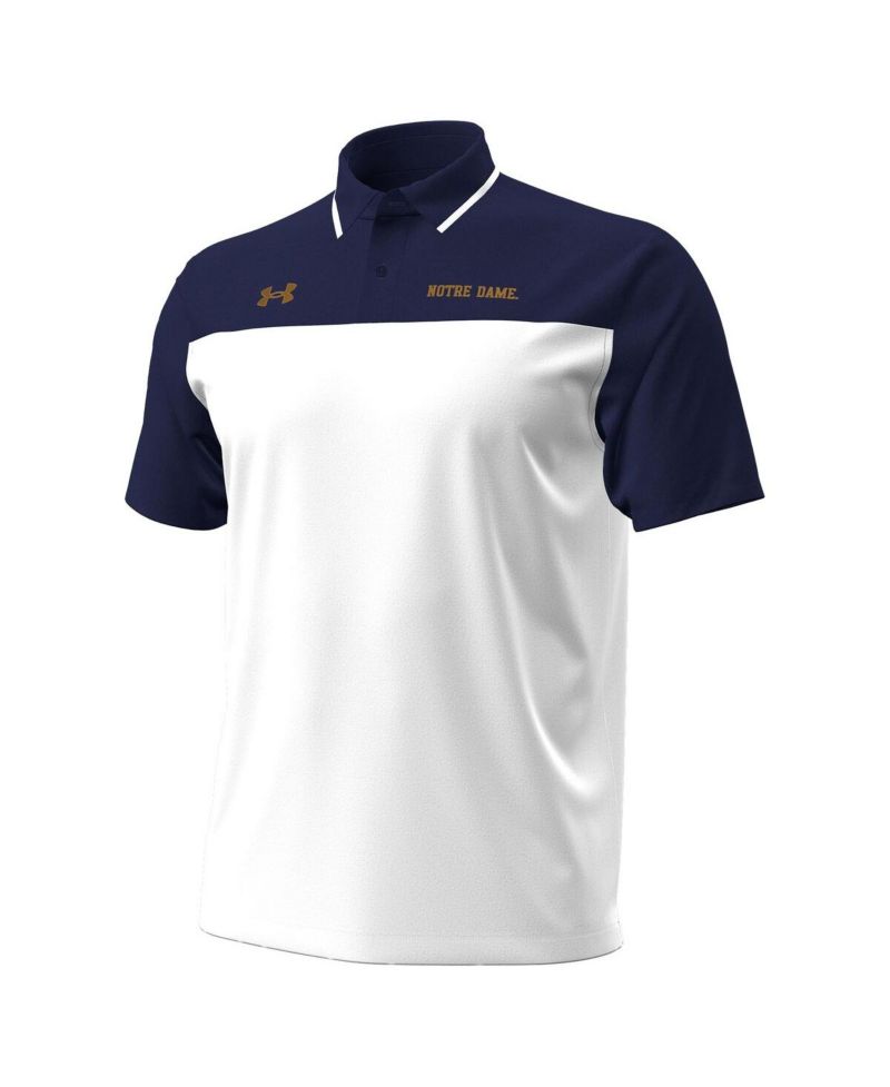 Men's White/Navy Notre Dame Fighting Irish Green Blocked Polo Shirt