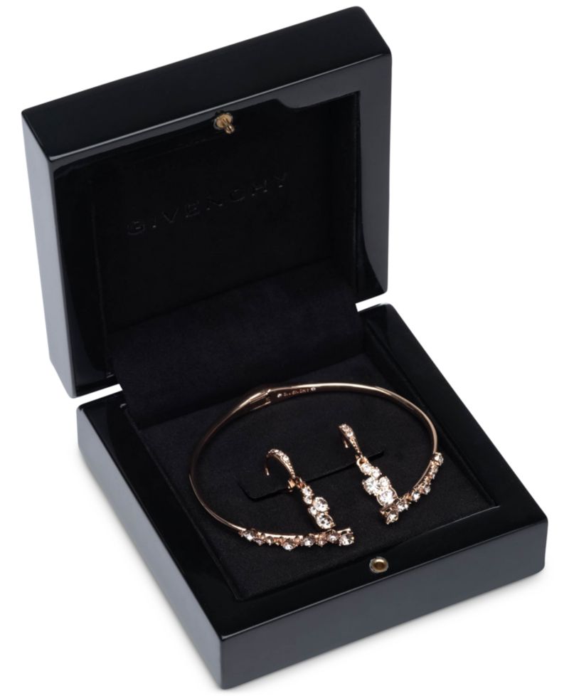 Silver-Tone 2-Pc. Set Stone Scatter Cluster Cuff Bangle Bracelet & Matching Drop Earrings