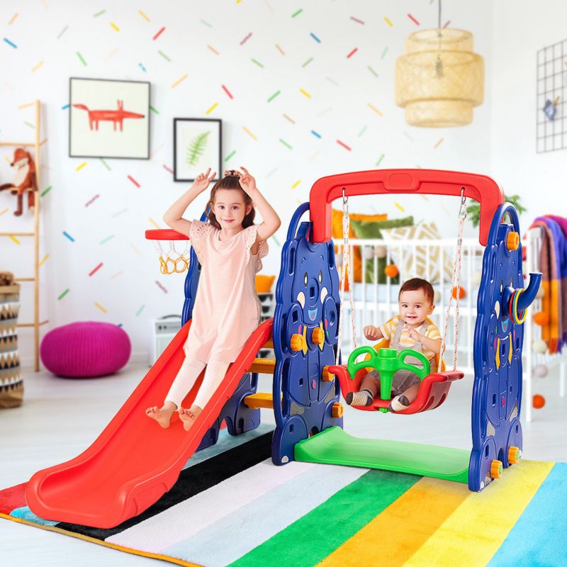 Kids All in One Climber/Slide/Swing Playset with Basketball Hoop - 3 in 1 Set