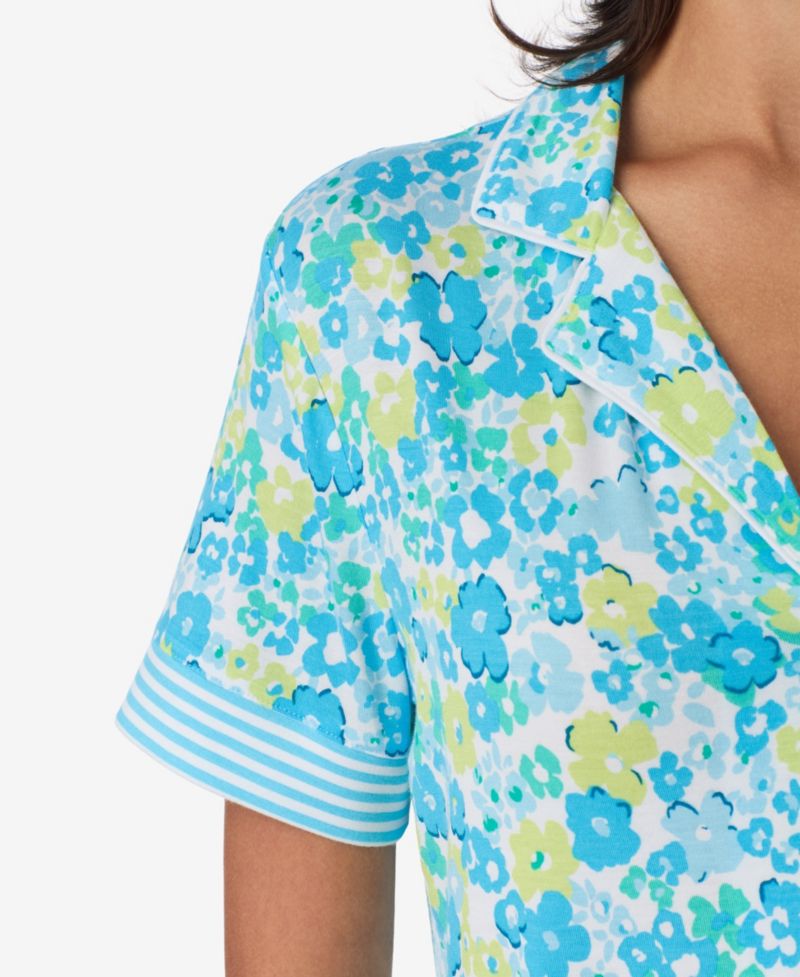 Women's Short-Sleeve Notch Collar Jersey Top & Shorts, 2-Piece Pajama Set