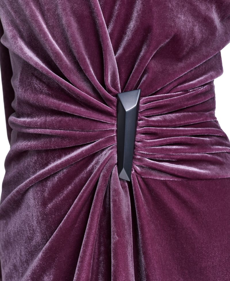 Petite Velvet V-Neck Long-Sleeve Dress