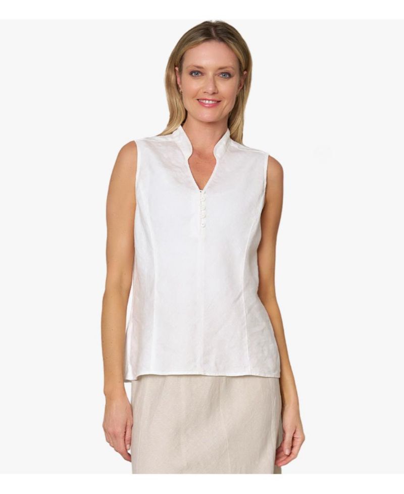 Women's Linen Sleeveless In Line Top