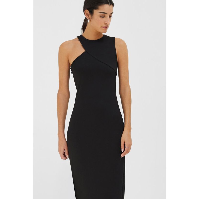 Women's Sabrina Shoulder-Cutout Straight Midi Dress with Back Slit