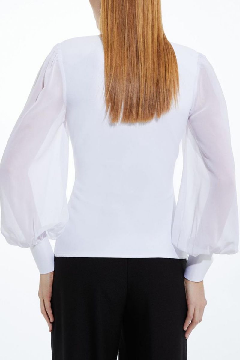 Women's Zip Detail Chiffon Sleeve Knit Top