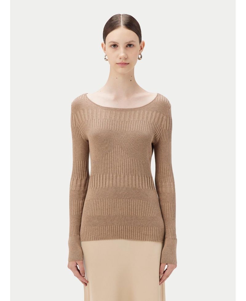 Juniors' Ribbed Cotton Silk Cashmere Blend Sweater