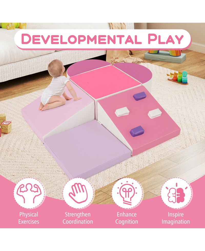6-Piece Soft Toddler Play Set with Climbing Triangle, Ramp & Safe Foam Design for Active Play