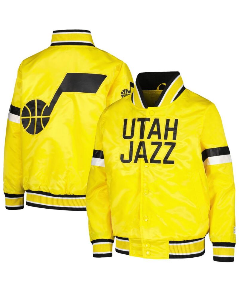 Big Boys and Girls Yellow Utah Jazz Home Game Varsity Satin Full-Snap Jacket