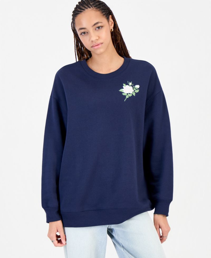 Juniors' Long-Sleeve Rose Graphic Fleece Hoodie