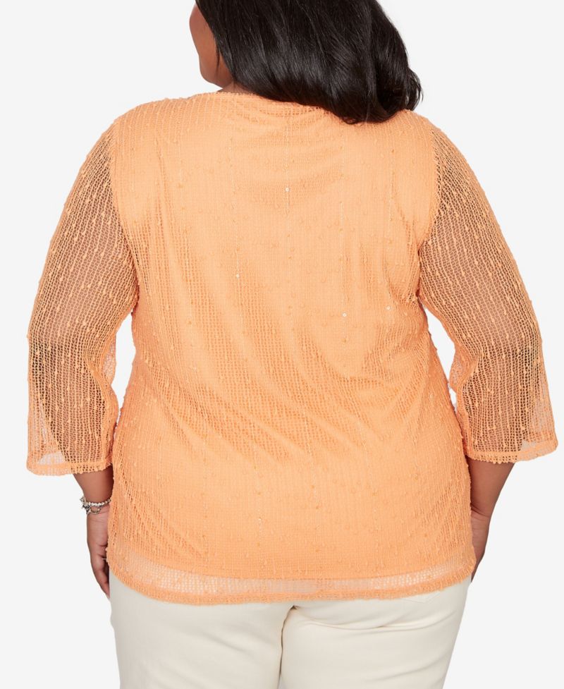 Plus Size Beachcomber Bright Popcorn Mesh Top with Necklace