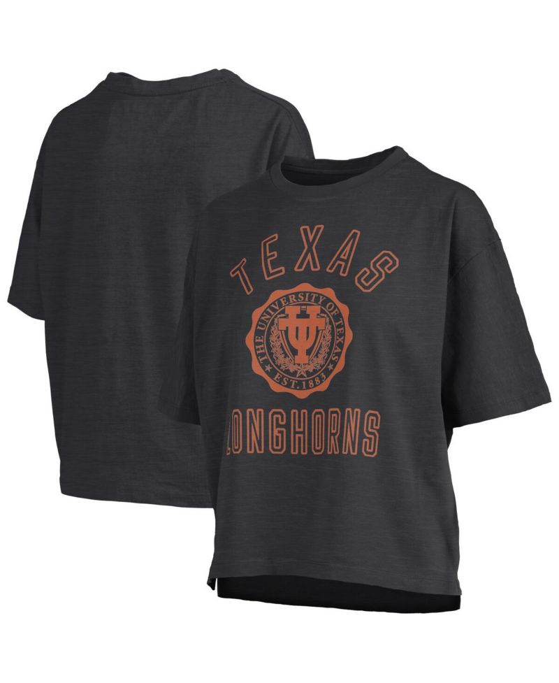 Women's Black Texas Longhorns Motley Crew Bishop Waist Length Oversized T-Shirt