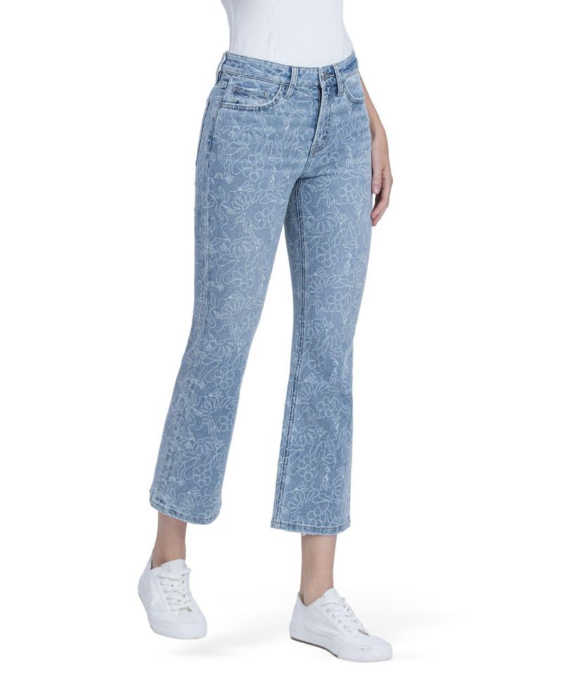 Women's High Rise Floral Print Crop Easy Flare Jeans