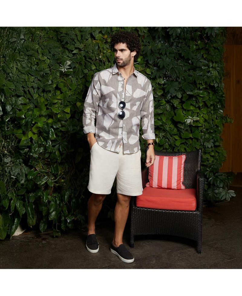 Men's Tan Brown Abstract Heathered Shirt