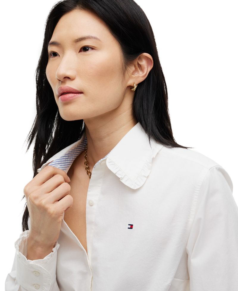Women's Cropped Frill Detail Long-Sleeve Shirt