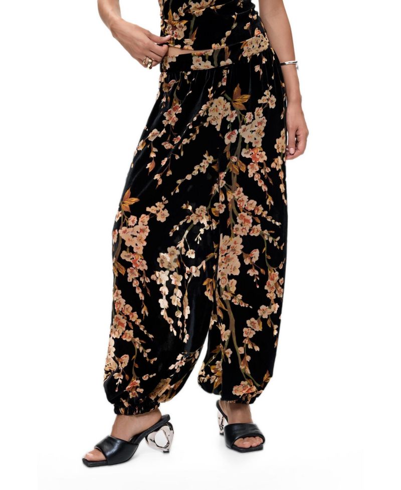 Women's Velvet floral balloon trousers