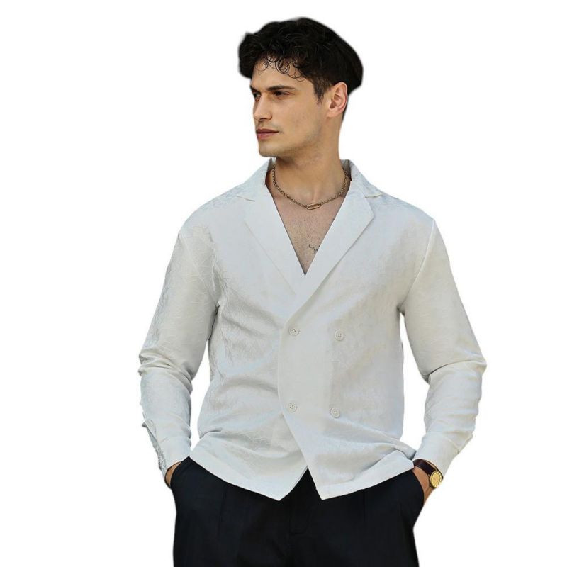 Men's Daisy White Double-Breasted Moziac Shirt