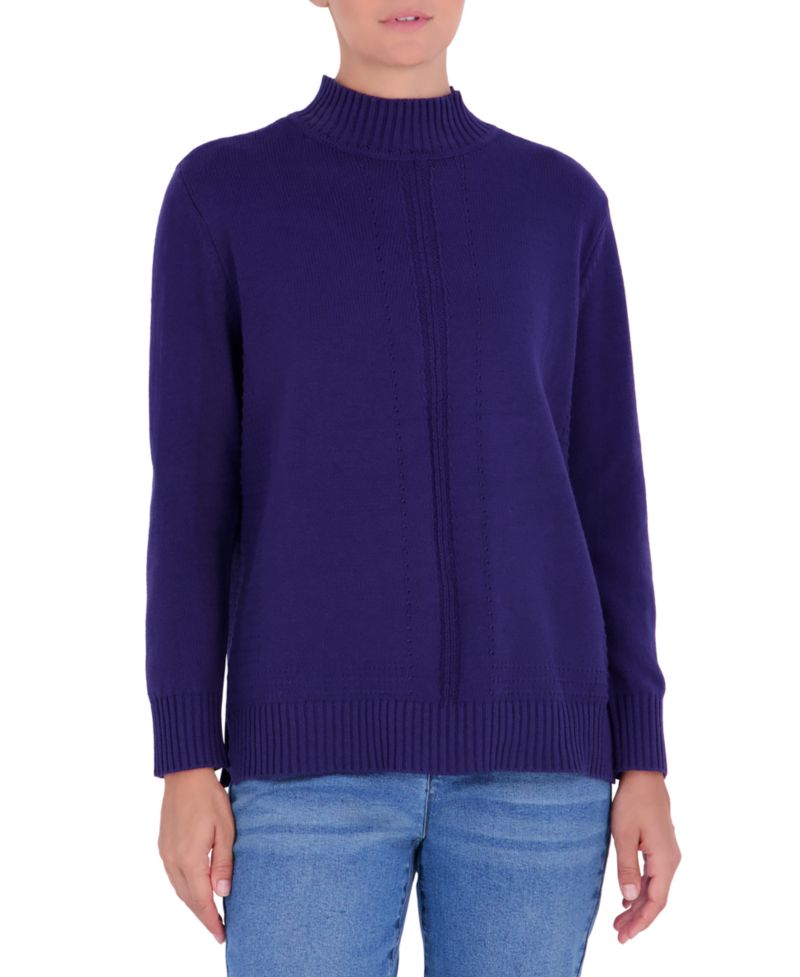 Women's Oversized Turtleneck Stitch-Detail Sweater