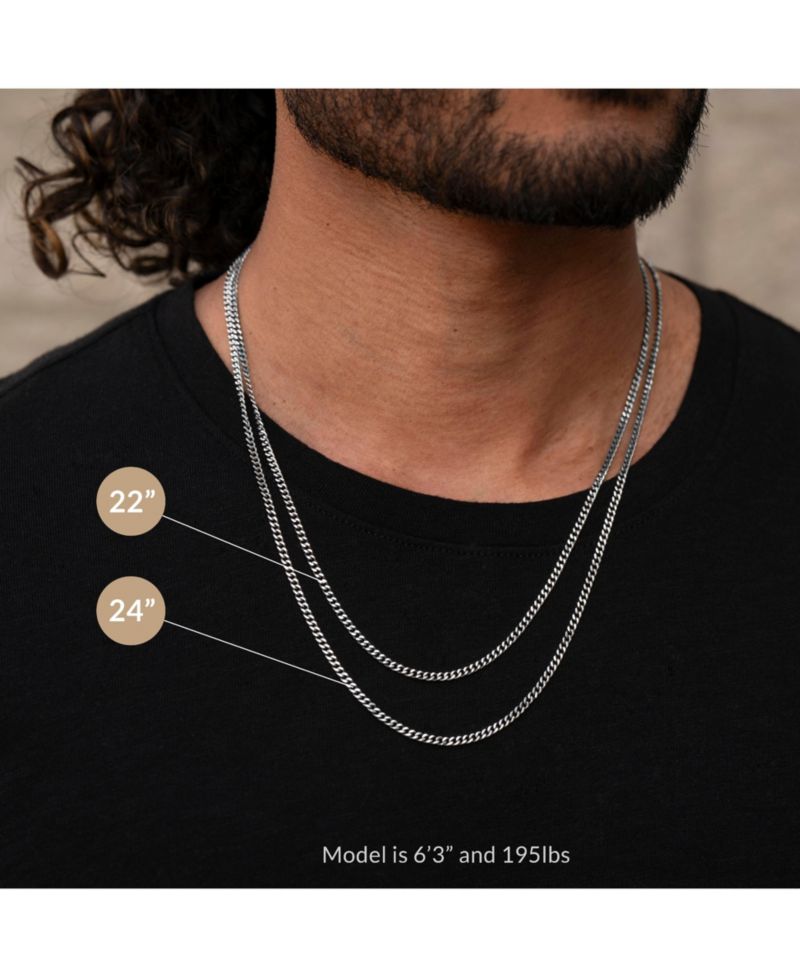 Men's Cuban Chain - 3mm Silver Curb Link Necklace 22"