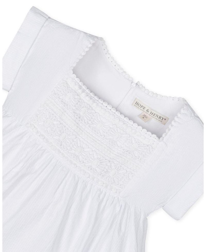 Toddler Girls Hope and Henry Sleeveless Crochet Detail Empire Waist Seersucker Dress