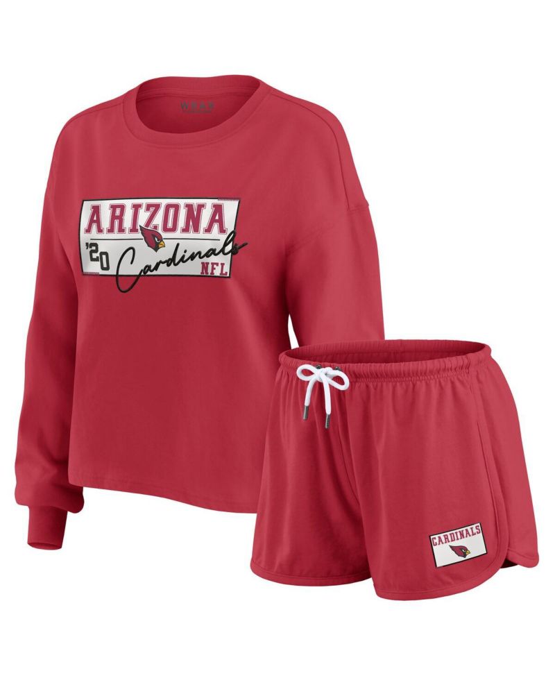 Women's 2-Piece Cardinal Arizona Cardinals Heavy Rugby Jersey Long Sleeve T-Shirt and Shorts Lounge Set